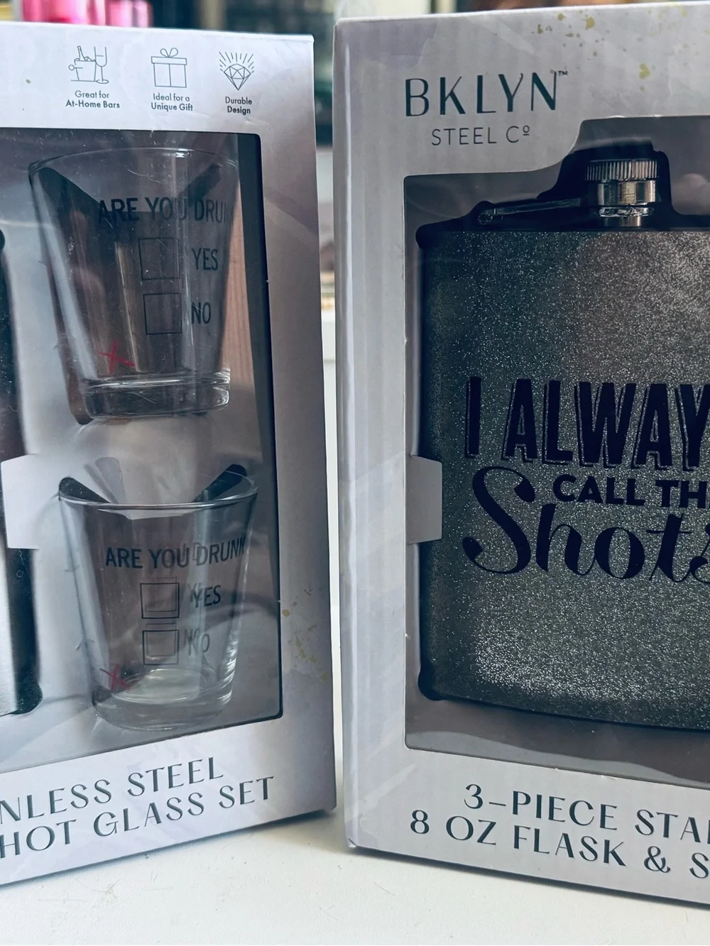 BKLYN Steel Co. Stainless Steel Hip Flask & Shot Glass Set - Silver